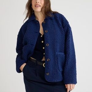 J.CREW Women's XXL Sherpa Button Up Teddy Sherpa Fleece Barn Jacket Navy Blue
